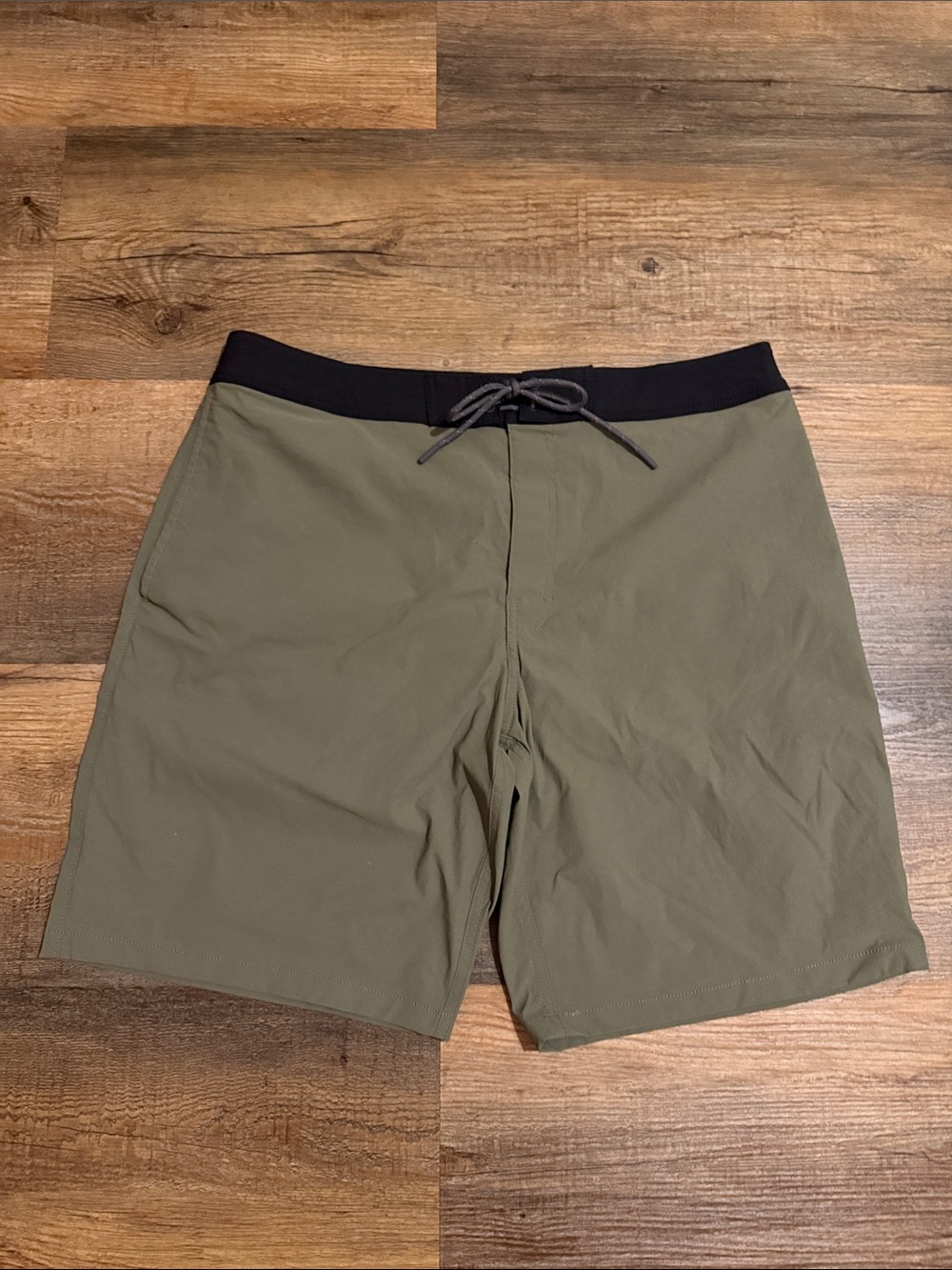 J. Crew Olive Unlined Swim Trunks with Black Waistband